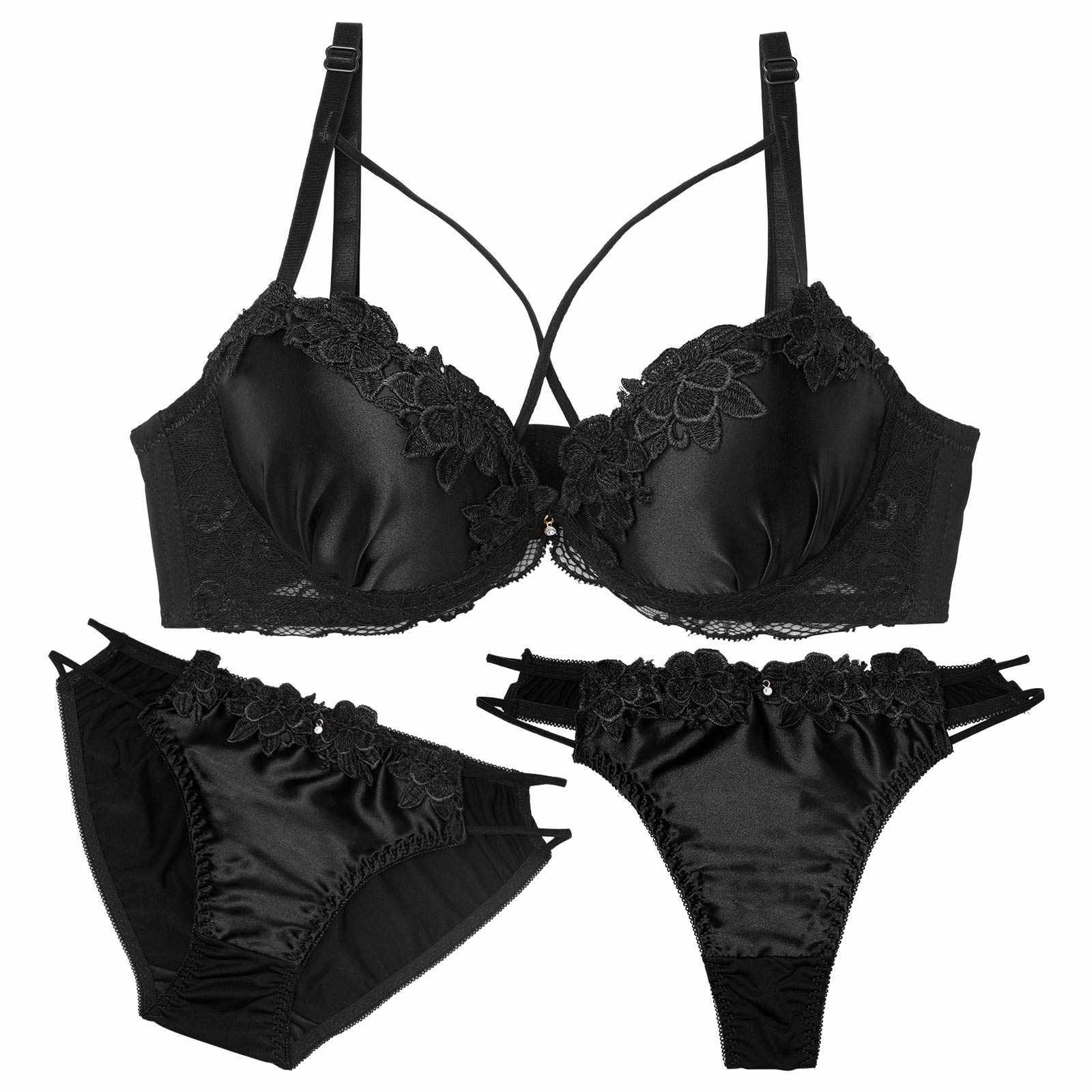 【3点セット】グロッシーブロッサムコード育乳脇高ブラジャー&フルバック&Tバックショーツ