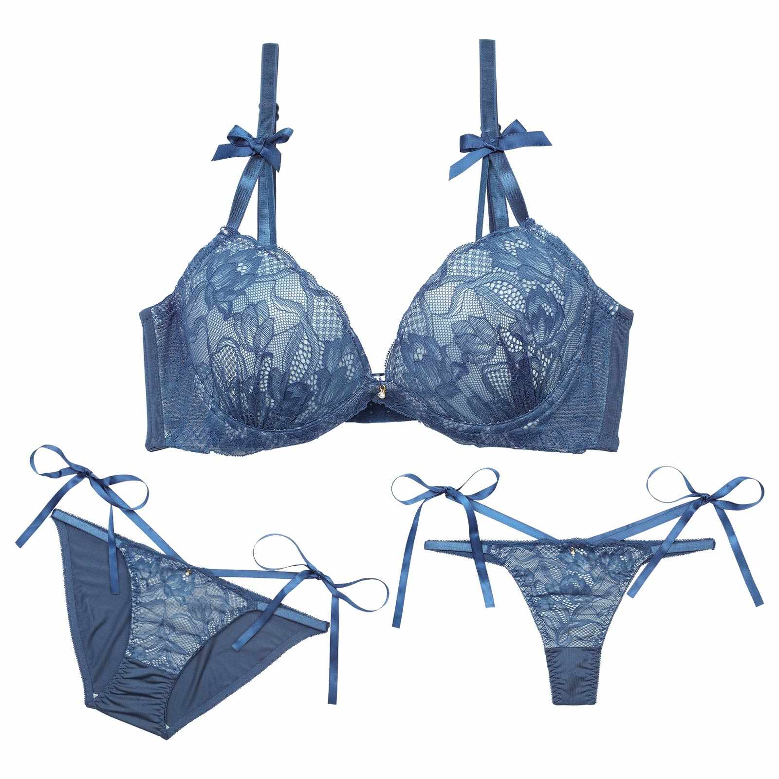 【三上悠亜着用】【3点セット】エトワールリボンレース育乳脇高ブラジャー&フルバック&Tバックショーツ