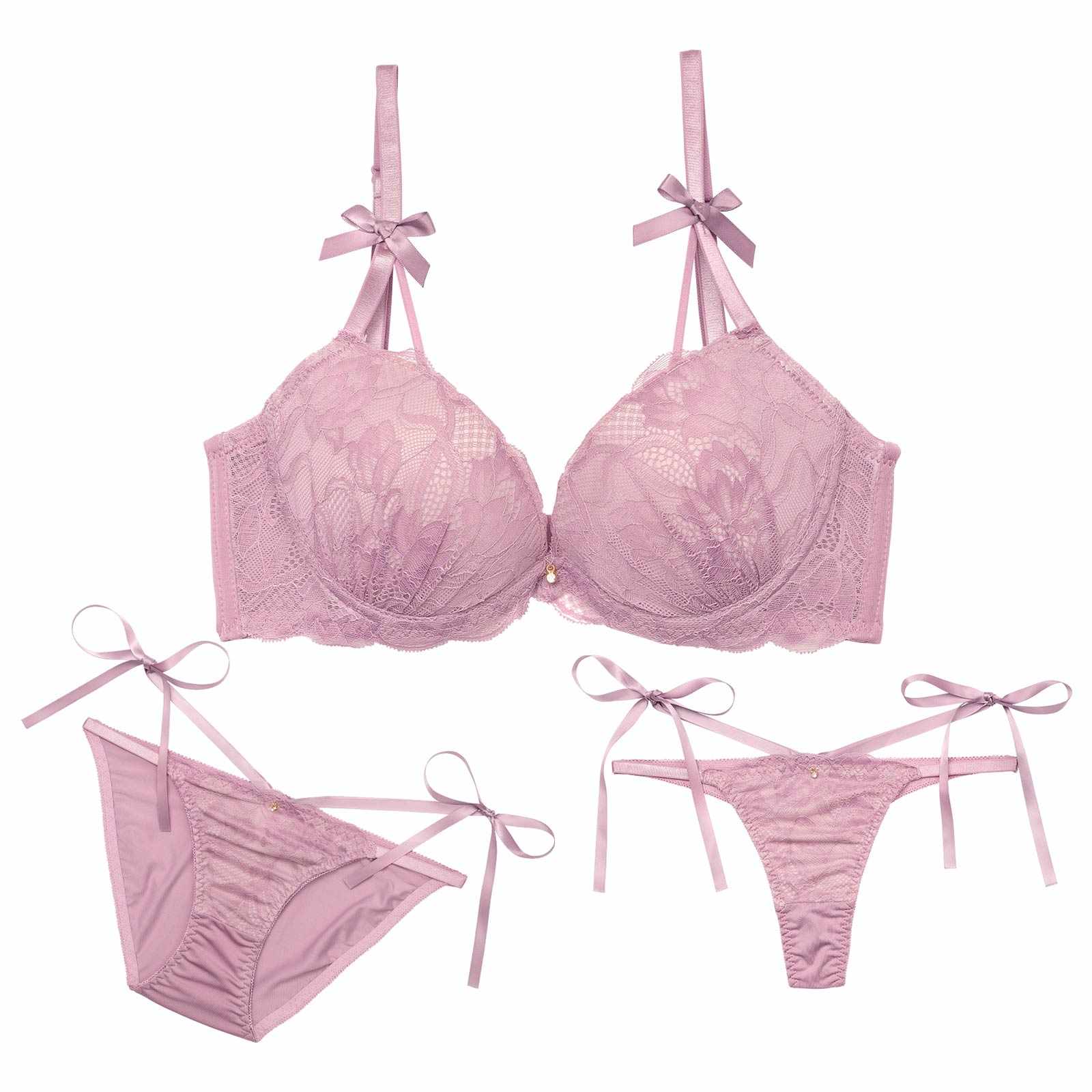 【三上悠亜着用】【3点セット】エトワールリボンレース育乳脇高ブラジャー&フルバック&Tバックショーツ