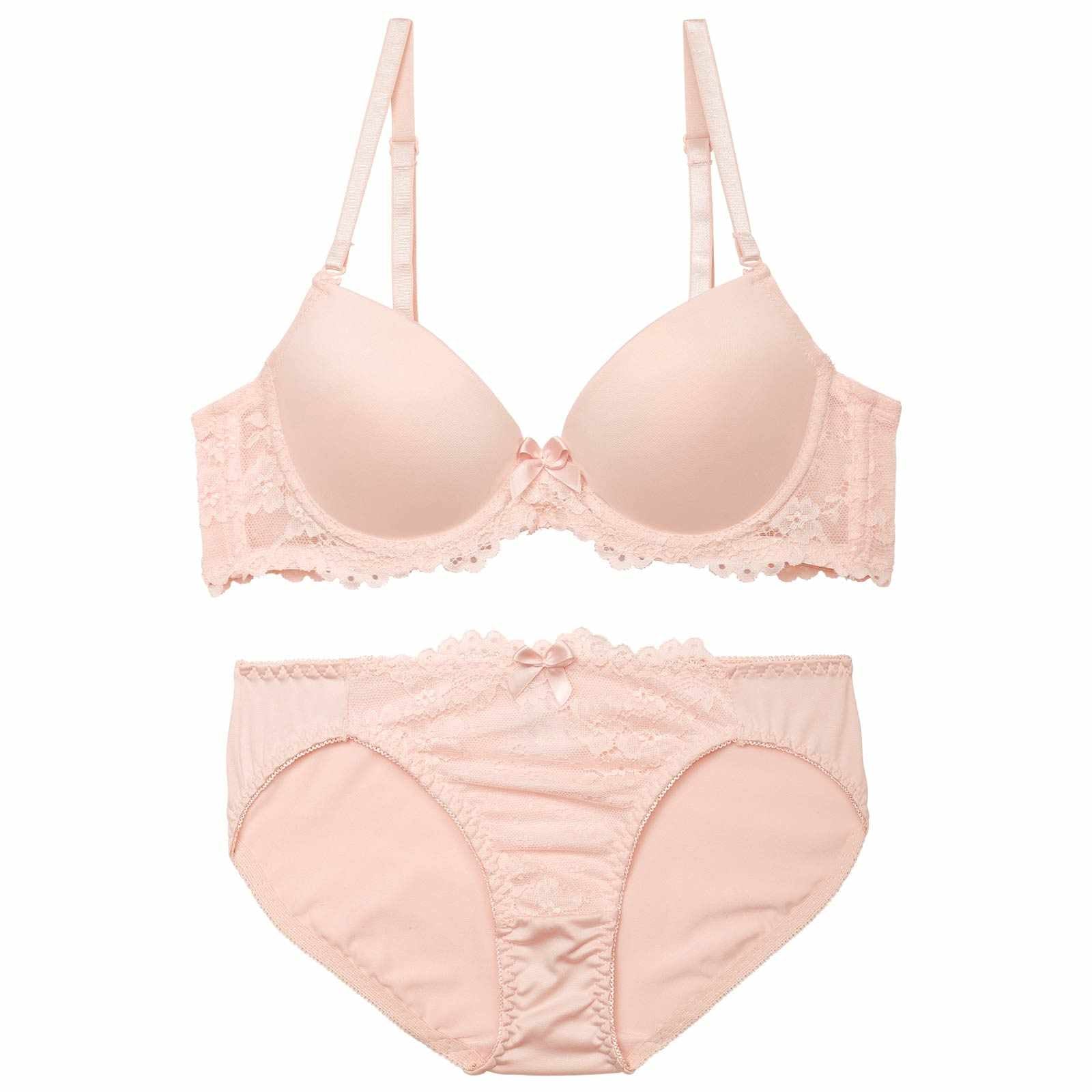 【GHIサイズ】シンプルレーシィスムース育乳脇高ブラジャー&フルバックショーツ