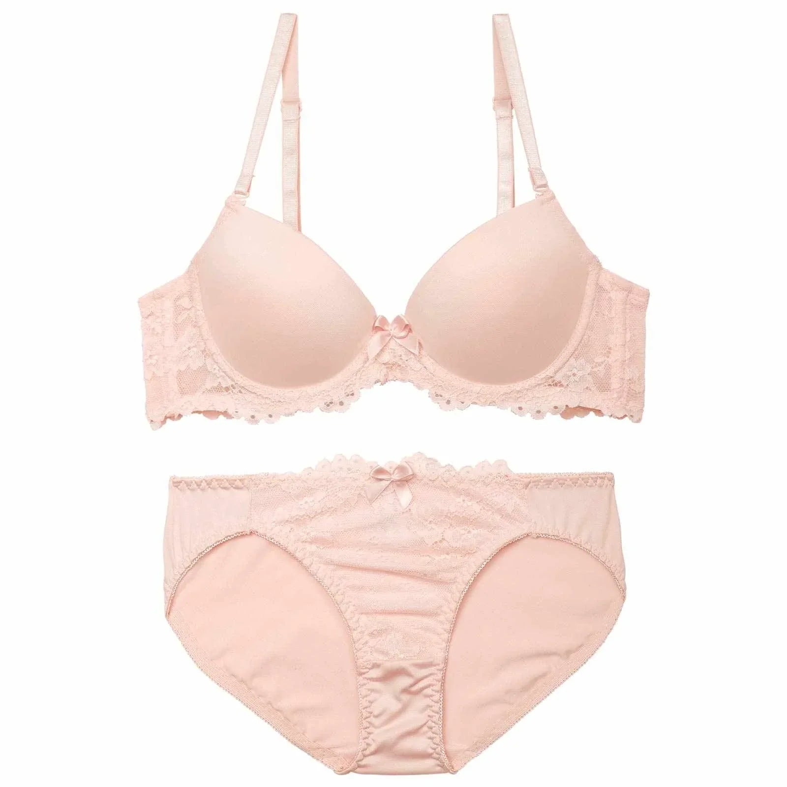 【GHIサイズ】シンプルレーシィスムース育乳脇高ブラジャー&フルバックショーツ