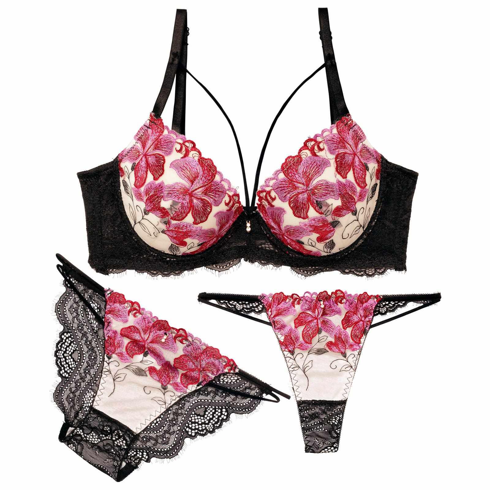 【三上悠亜着用】【3点セット】ゴージャスリリーコード育乳脇高ブラジャー&バック透けフルバック&Tバックショーツ