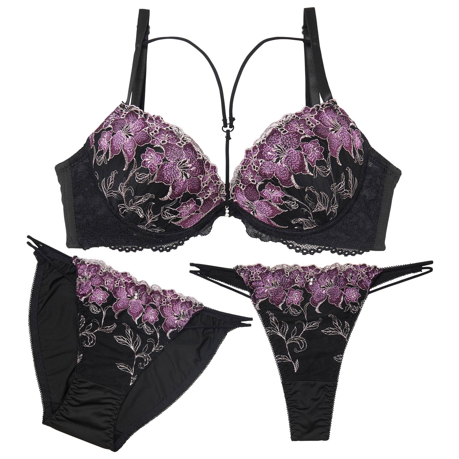 【3点セット】【GHIサイズ】グロリアスブルームコード育乳脇高ブラジャー&フルバック&Tバックショーツ