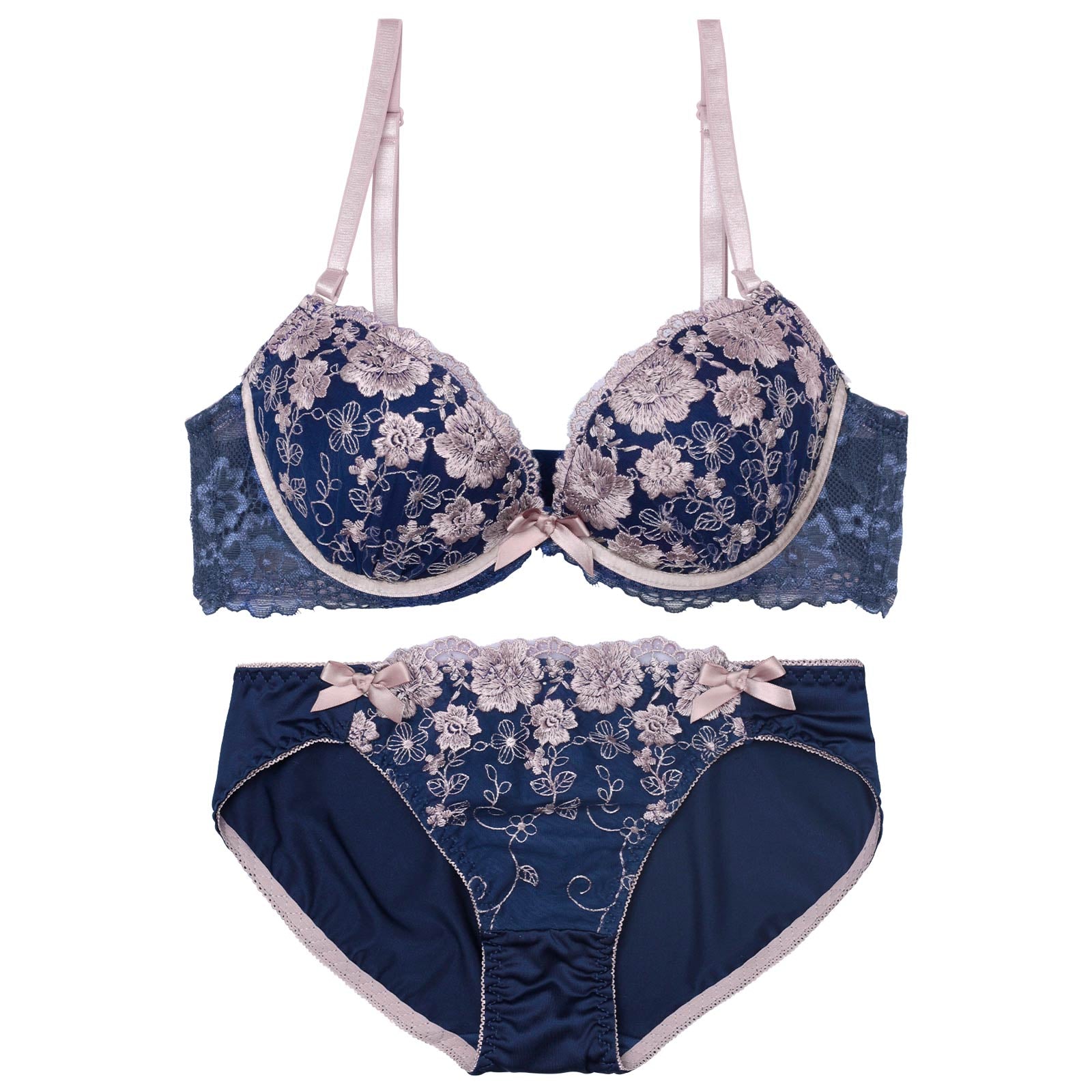 ダスティリボンブルーム育乳脇高ブラジャー&フルバックショーツ