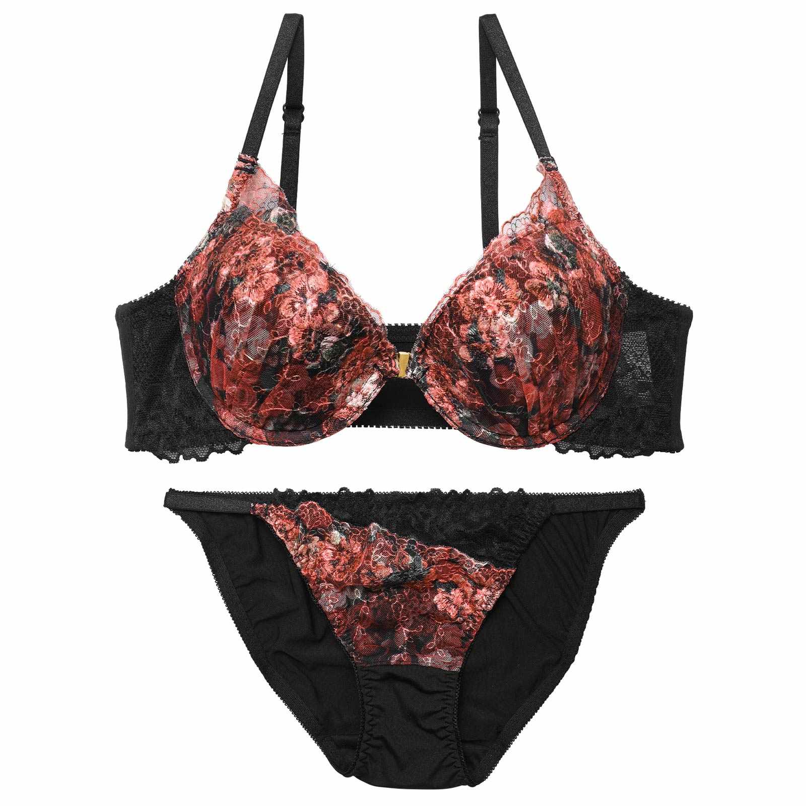 アンティークブルームフロントホックブラジャー&フルバックショーツ