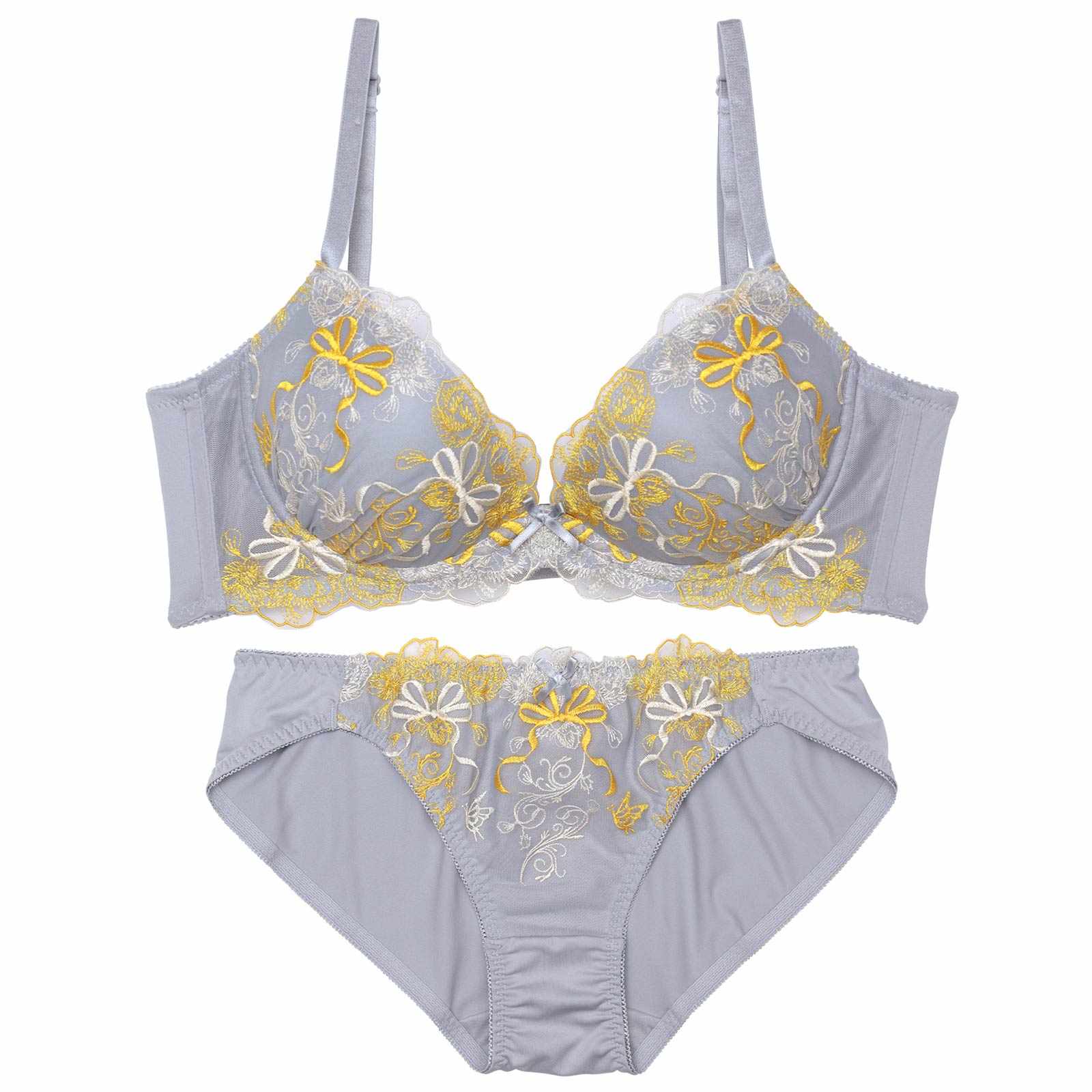 ダスティアイビーリボン育乳脇高ブラジャー&フルバックショーツ