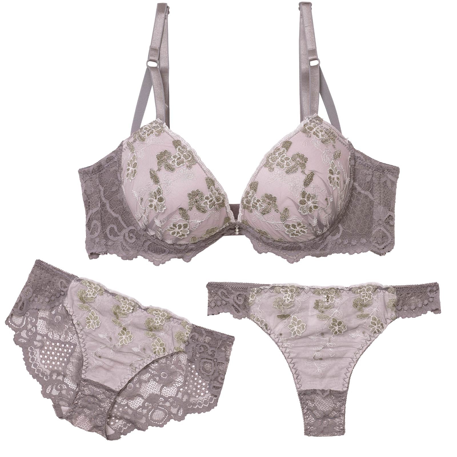 【3点セット】スパークルシアーブルーム育乳脇高ブラジャー&バック透けフルバック&Tバックショーツ