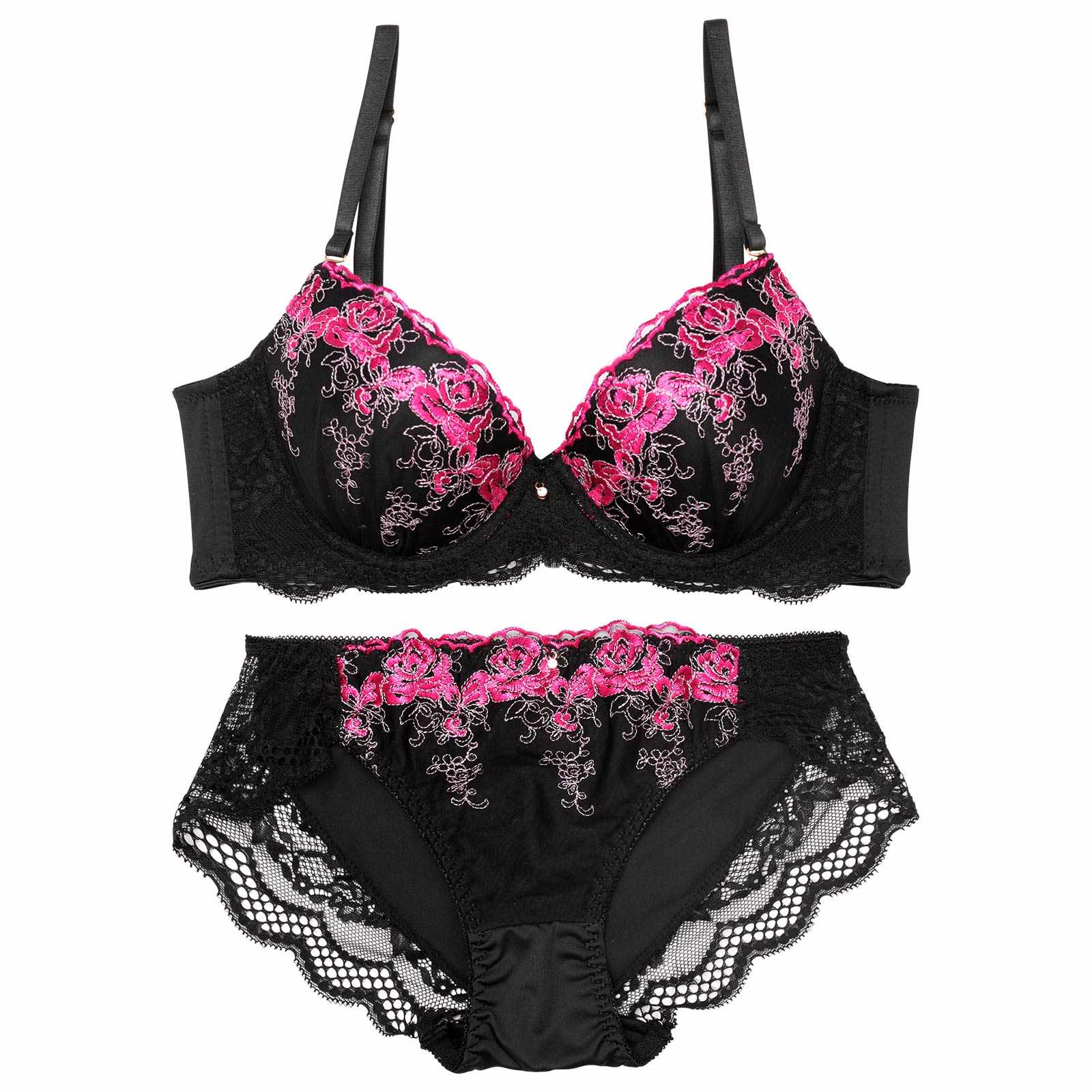 【3点セット】ビビットスカラップローズ育乳脇高ブラジャー&フルバック&Tバックショーツ