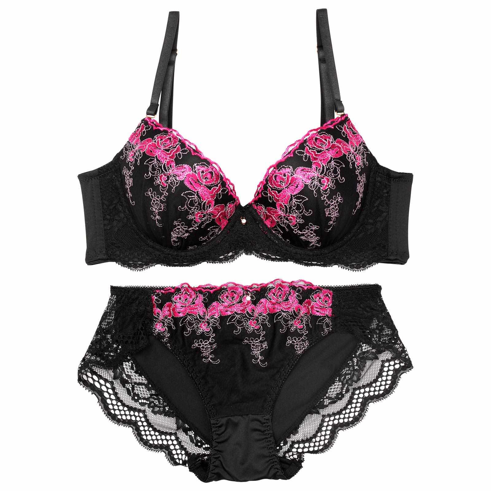 【3点セット】ビビットスカラップローズ育乳脇高ブラジャー&フルバック&Tバックショーツ
