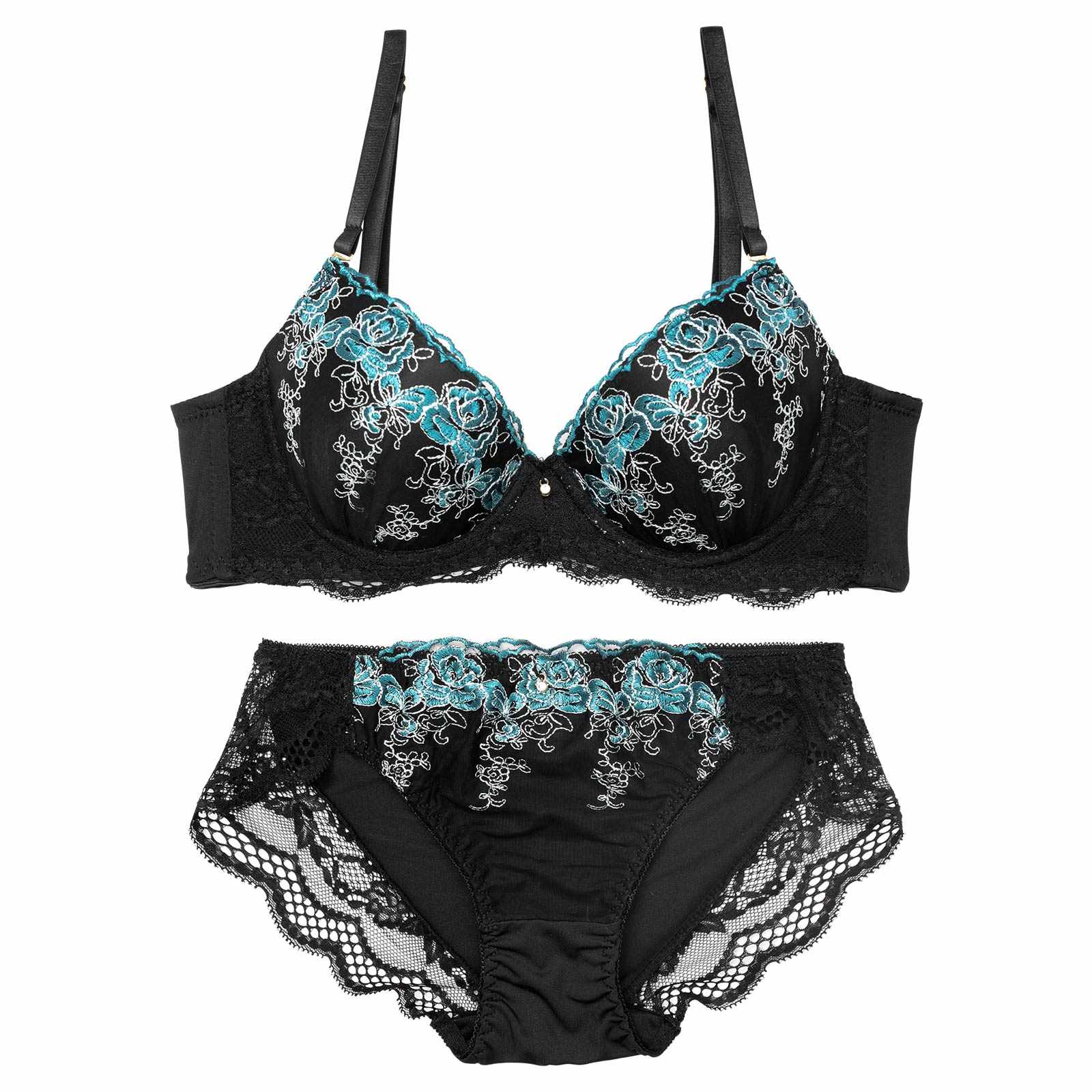 【3点セット】ビビットスカラップローズ育乳脇高ブラジャー&フルバック&Tバックショーツ