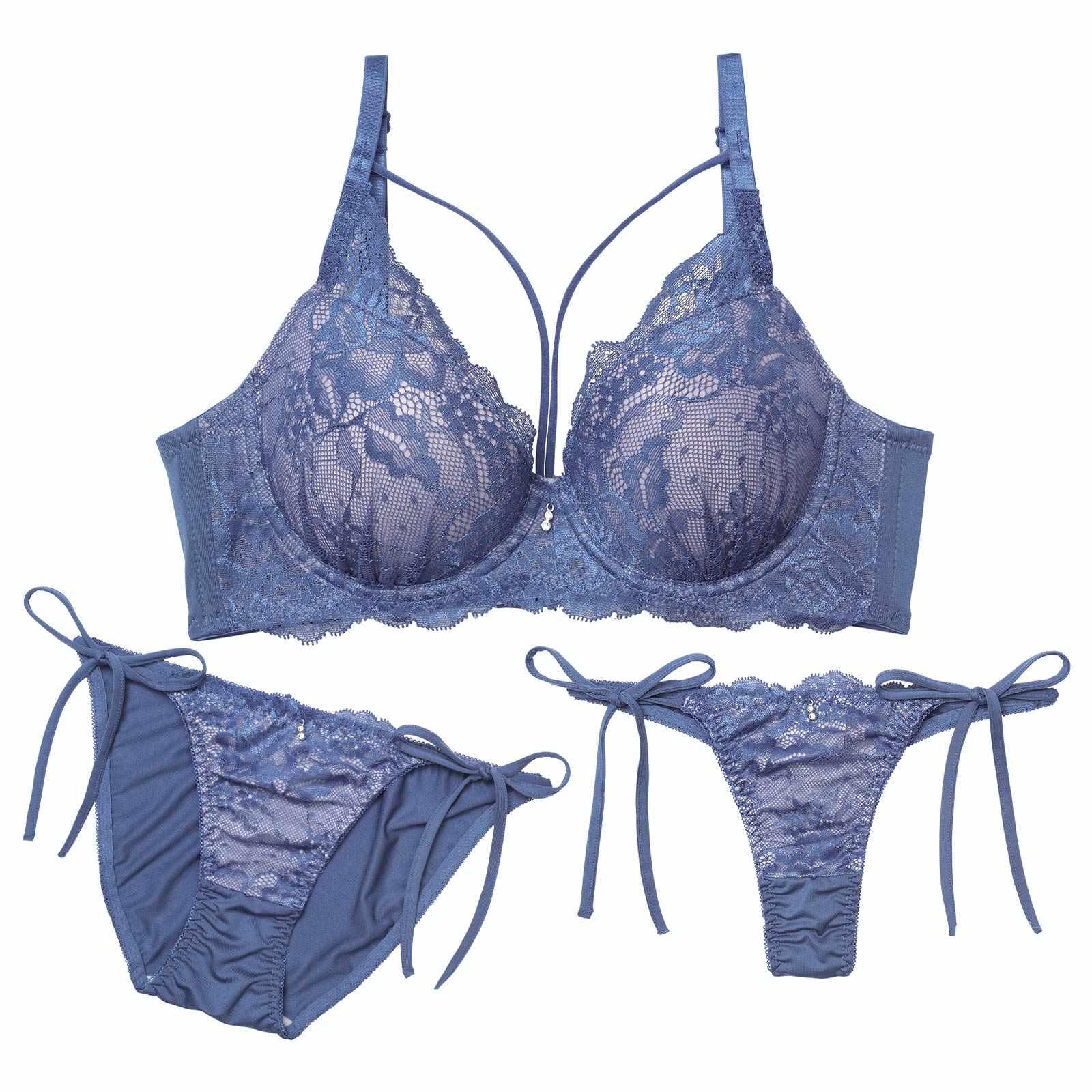 11/21新作!【3点セット】ヴィーナスレースコード育乳脇高ブラジャー&サイド紐フルバック&Tバックショーツ