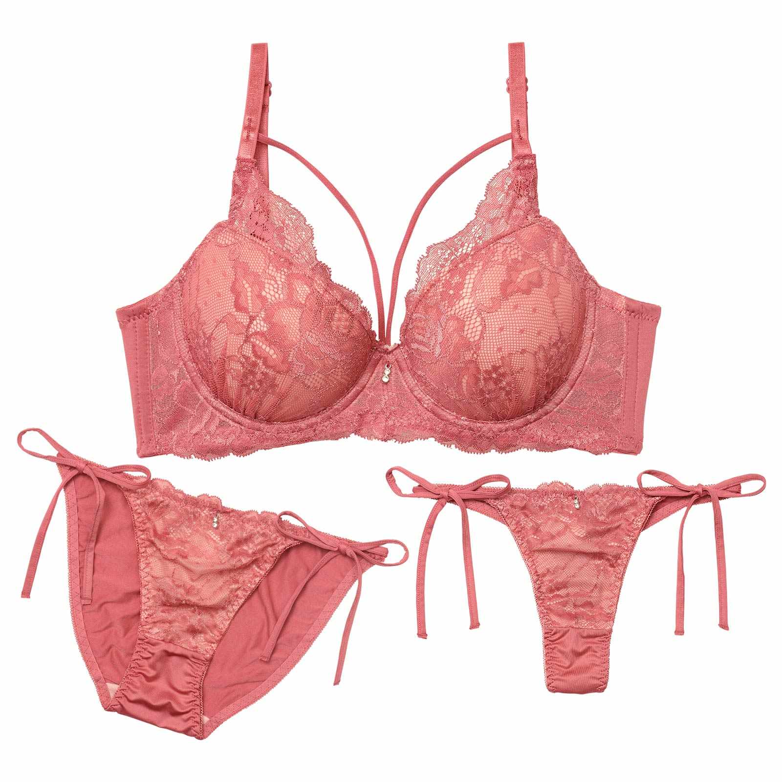 11/21新作!【3点セット】ヴィーナスレースコード育乳脇高ブラジャー&サイド紐フルバック&Tバックショーツ