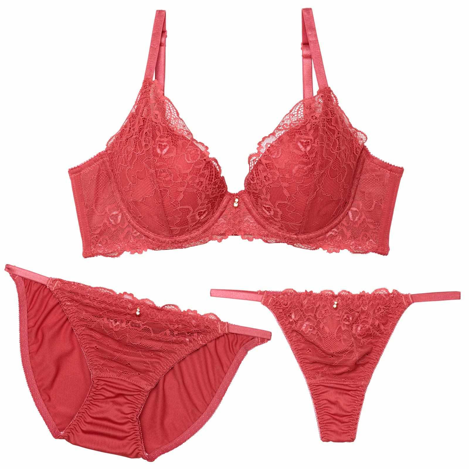 【3点セット】トワイライトレース育乳脇高ブラジャー&フルバック&Tバックショーツ