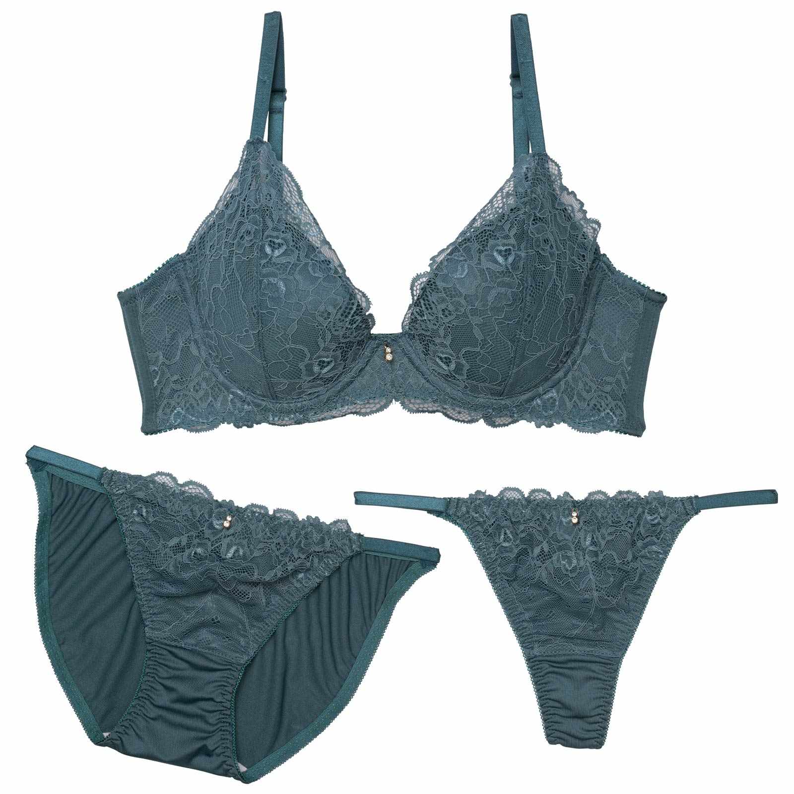 【3点セット】【GHIサイズ】トワイライトレース育乳脇高ブラジャー&フルバック&Tバックショーツ