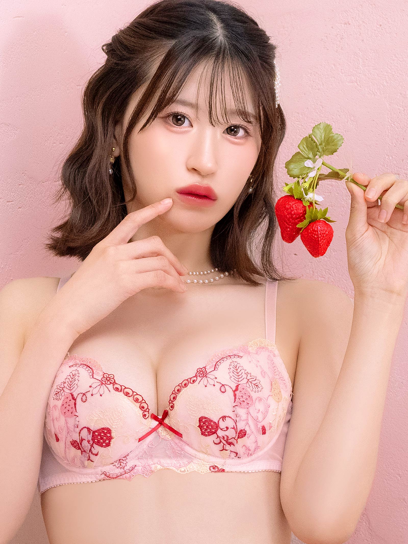 7/7新作!スウィートストロベリーチュールブラジャー&フルバックショーツ