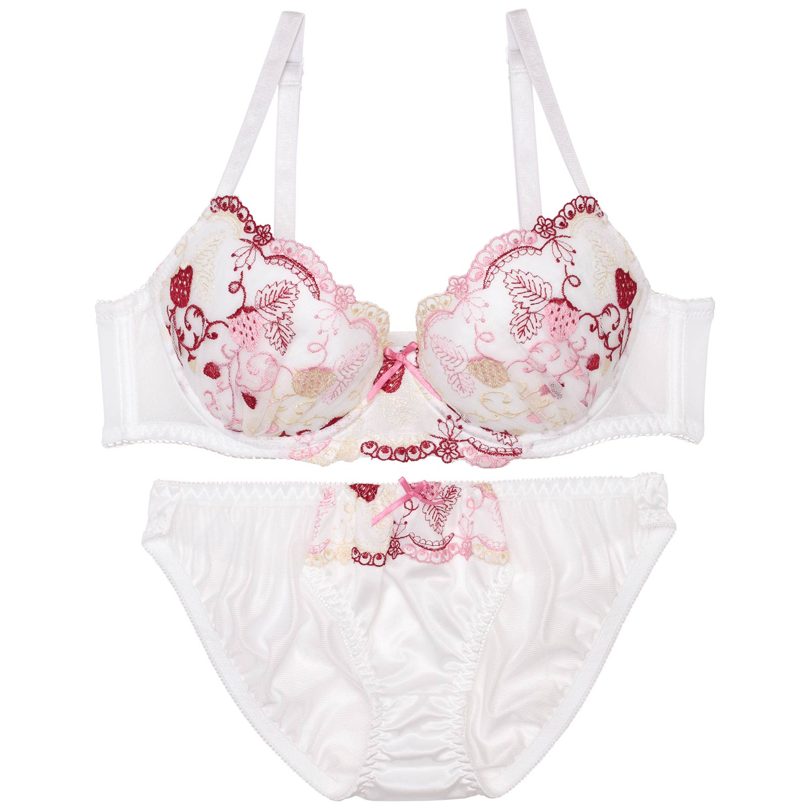 スウィートストロベリーチュールブラジャー&フルバックショーツ