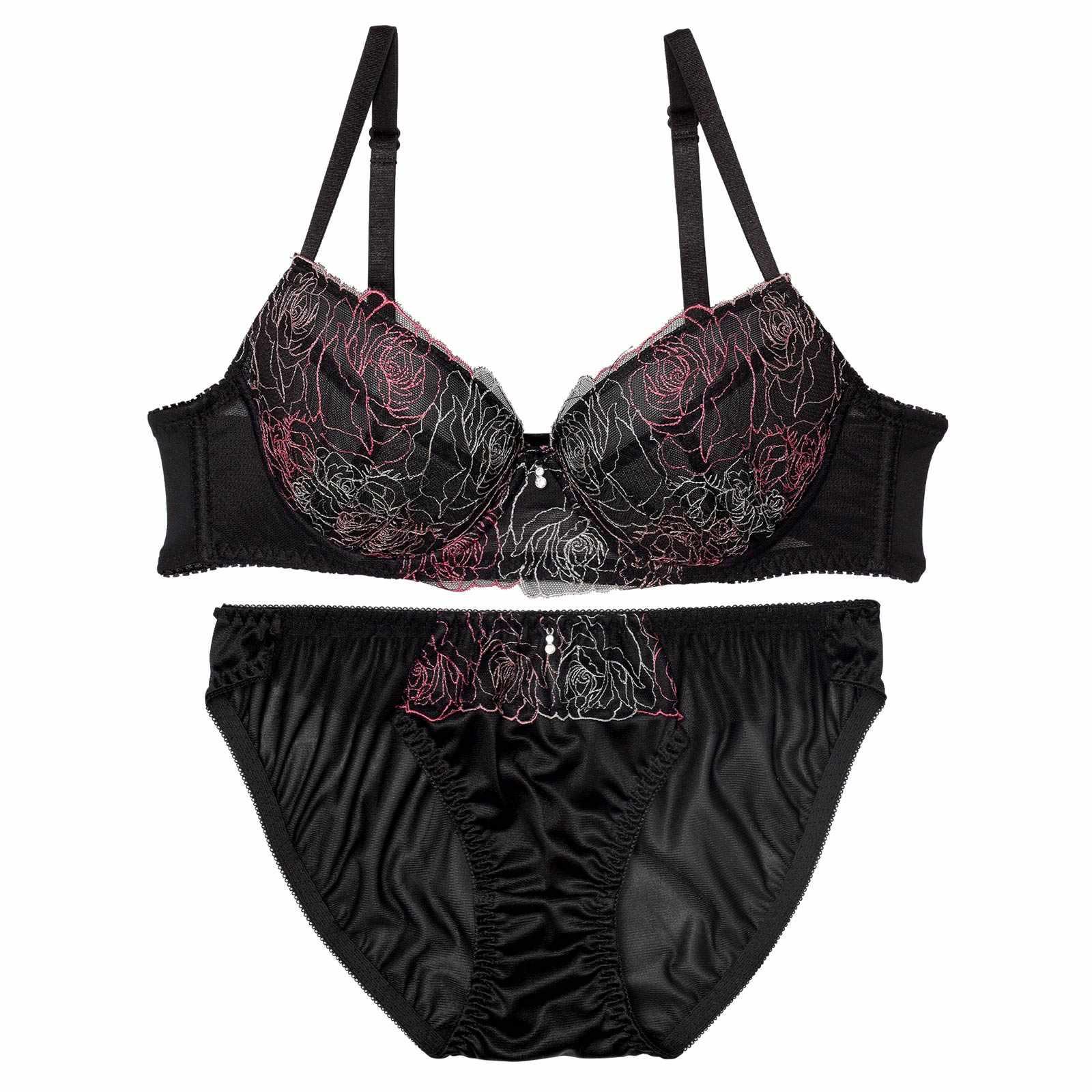 ミッドナイトチュールローズブラジャー&フルバックショーツ
