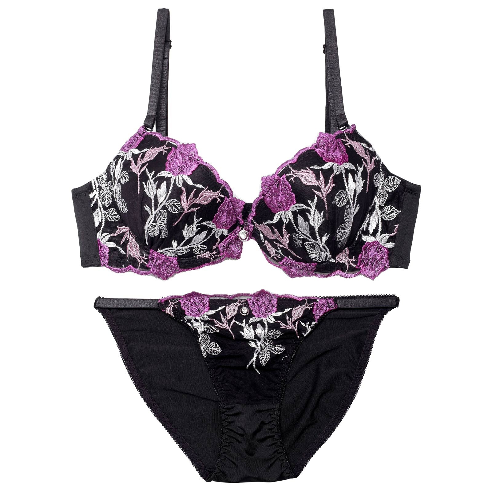 エレガントフラワーズバッド育乳脇高ブラジャー&フルバックショーツ