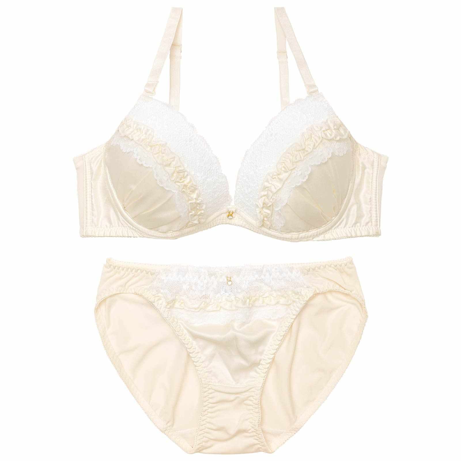 プリティーサテンフリルブラジャー&フルバックショーツ