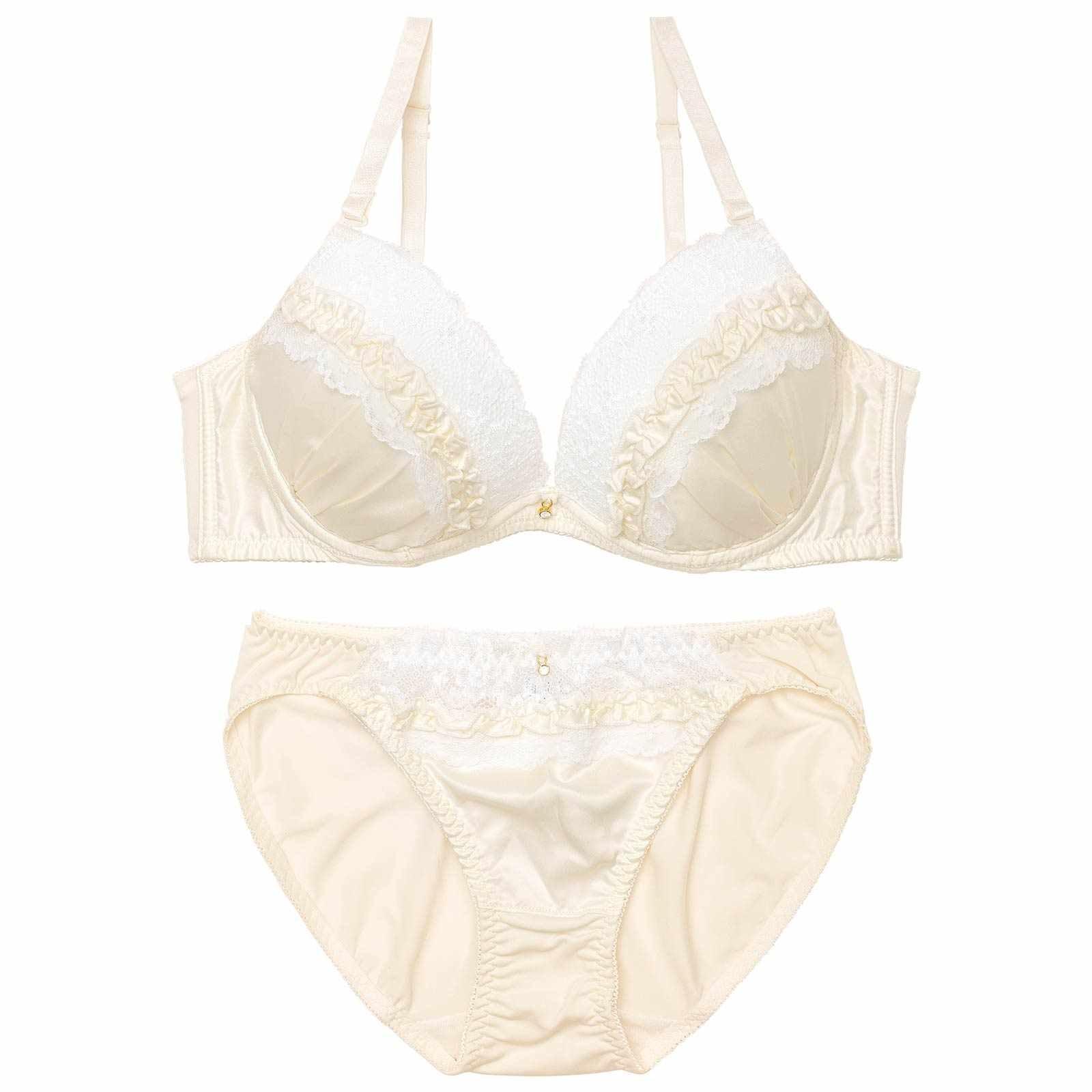 プリティーサテンフリルブラジャー&フルバックショーツ