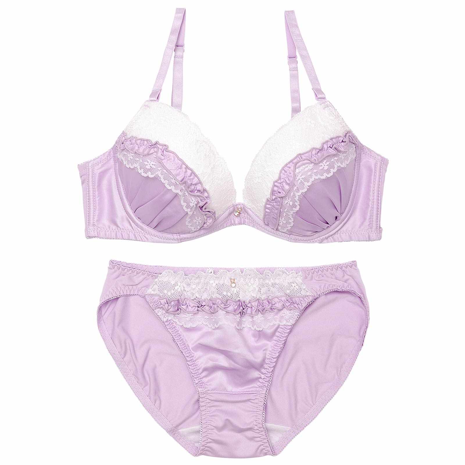 プリティーサテンフリルブラジャー&フルバックショーツ