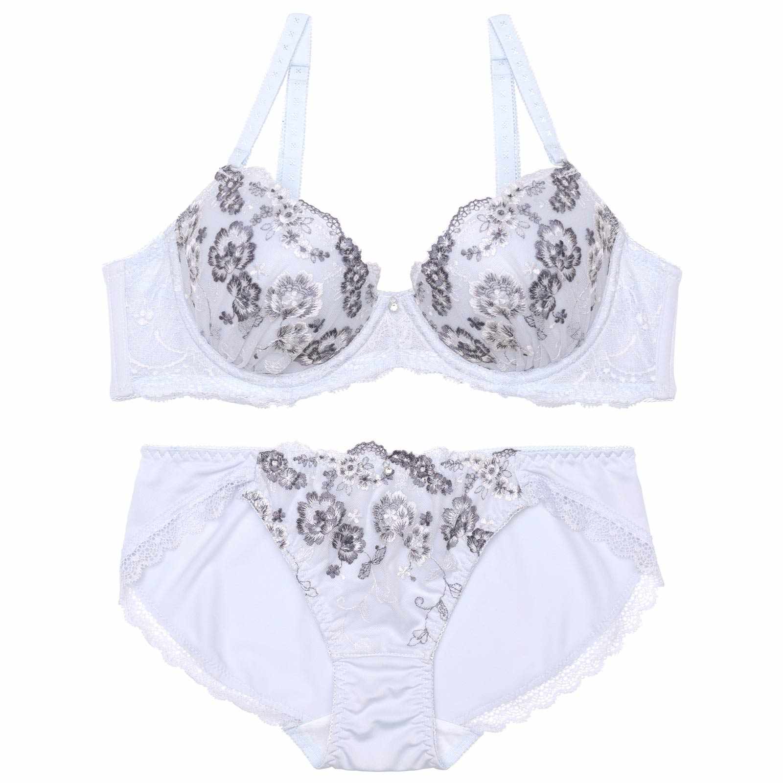 フローラルレーシィエンブロイダリーブラジャー&フルバックショーツ