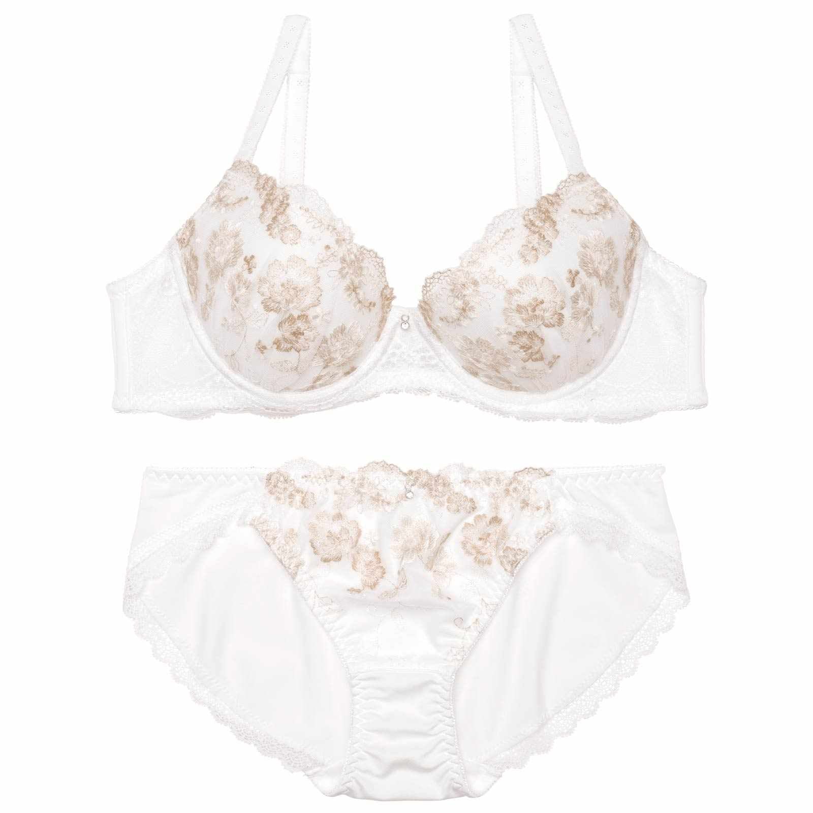 フローラルレーシィエンブロイダリーブラジャー&フルバックショーツ