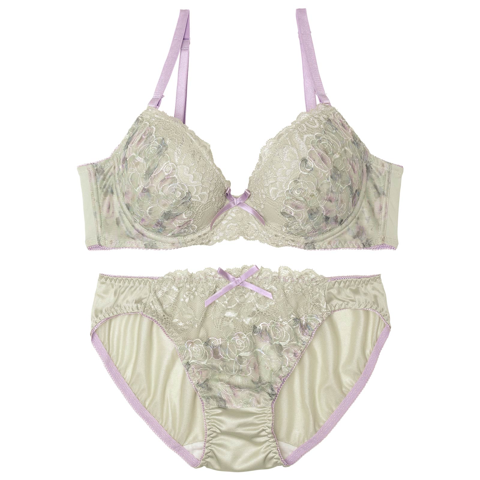 スモーキーレースローズ育乳脇高ブラジャー&フルバックショーツ