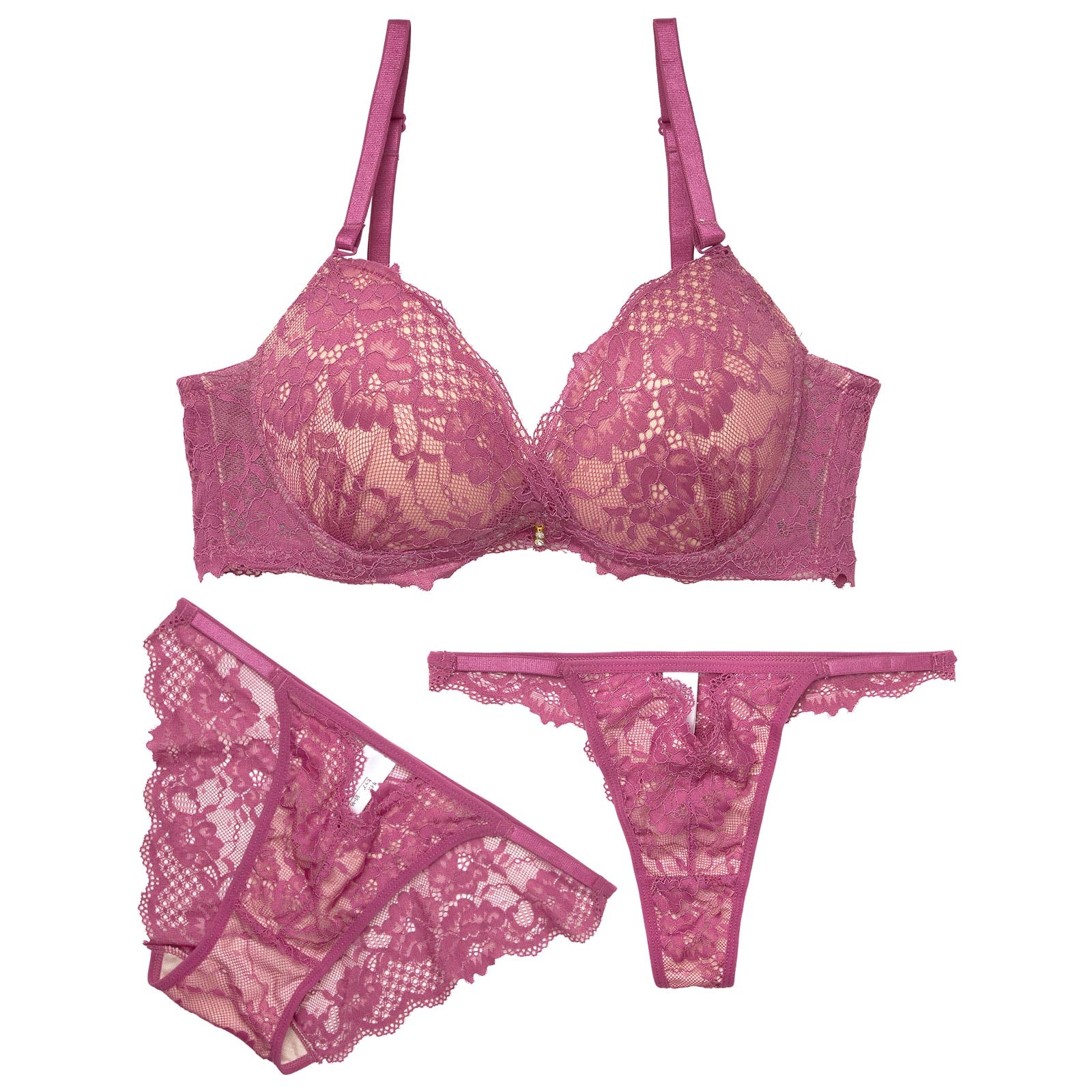 11/5新作!【3点セット】【GHIサイズ】カシュクールヌーディーレース育乳脇高ブラジャー&バック透けフルバック&Tバックショーツ