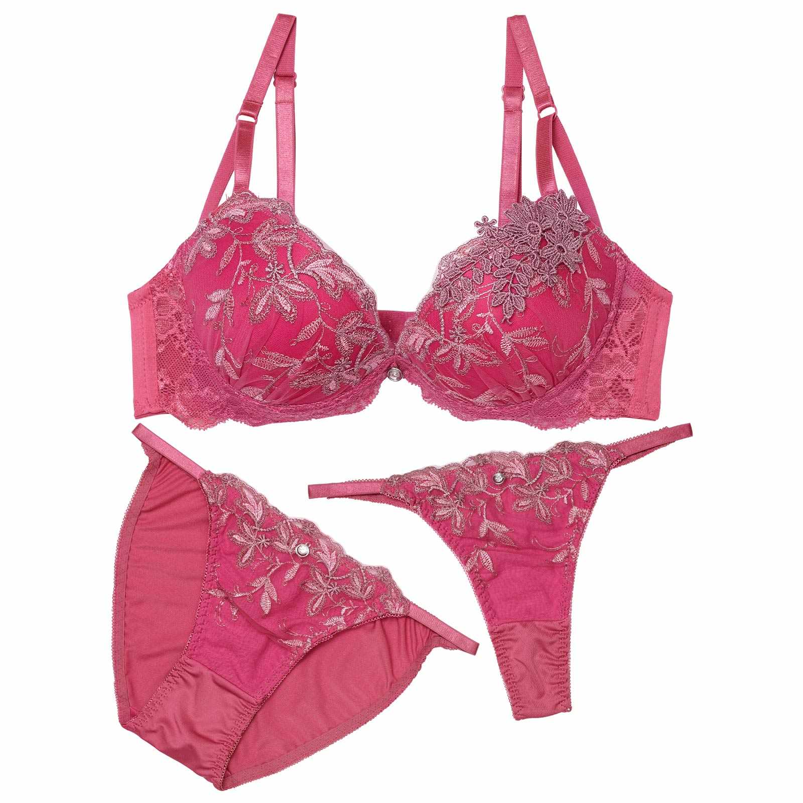 3/18新作!【3点セット】ルミナスボタニカルフラワーブラジャー&フルバック&Tバックショーツ