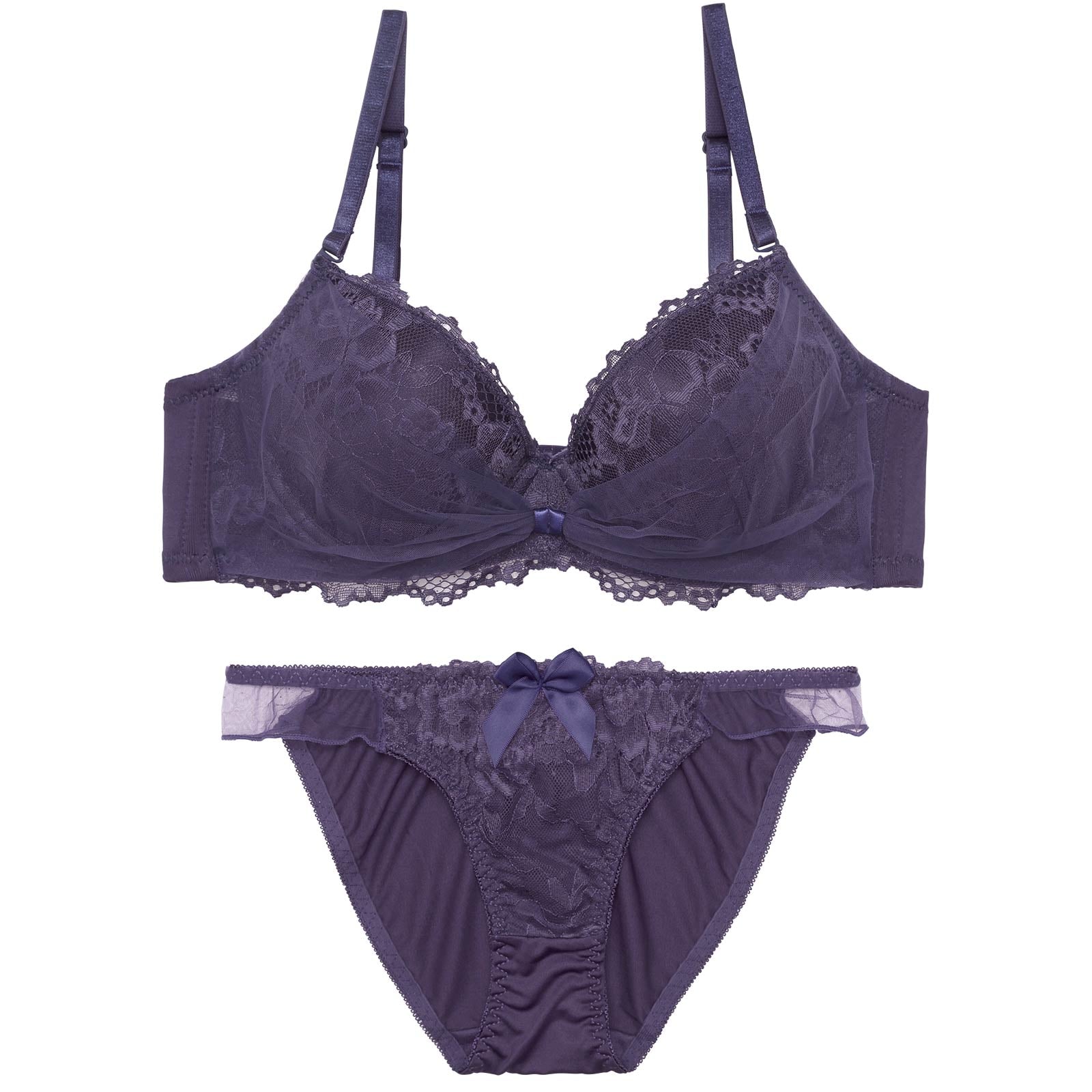 1/16新作!エレガントリボンレーシィチュールブラジャー&フルバックショーツ