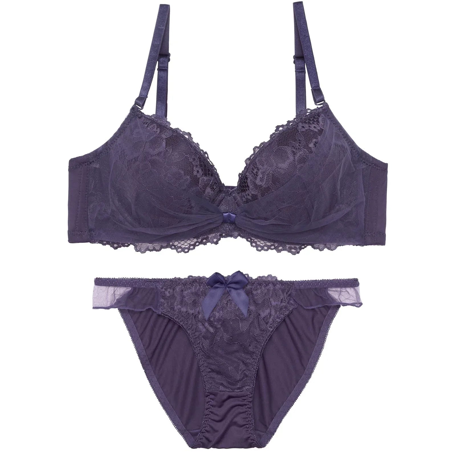 1/16新作!エレガントリボンレーシィチュールブラジャー&フルバックショーツ - 【公式】247Lingerie