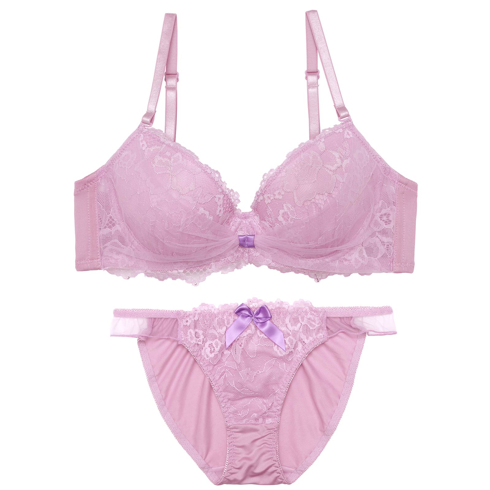 1/16新作!エレガントリボンレーシィチュールブラジャー&フルバックショーツ