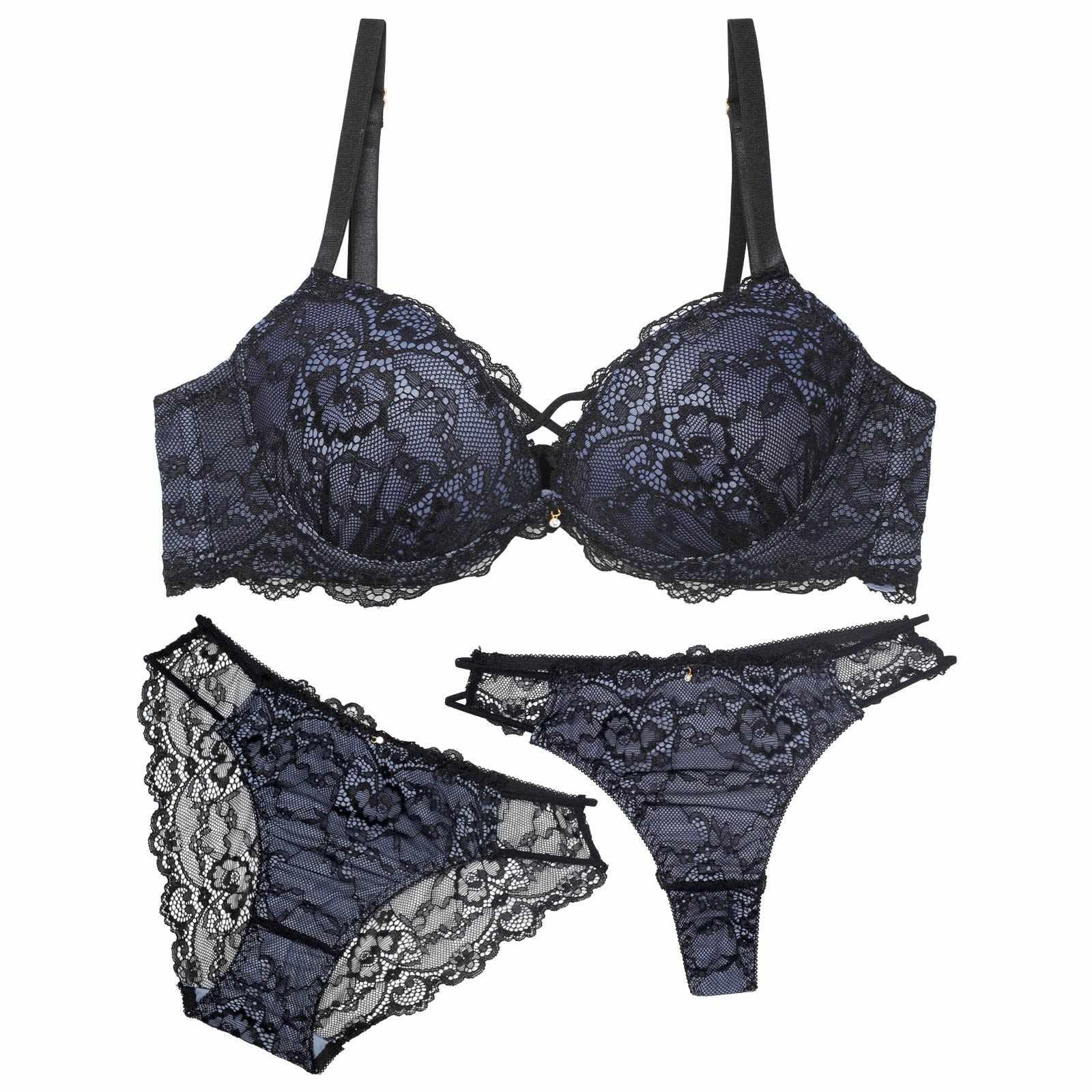 1/14新作!【3点セット】ジュエルレーシィコード育乳脇高ブラジャー&バック透けフルバック&Tバックショーツ - 【公式】247Lingerie