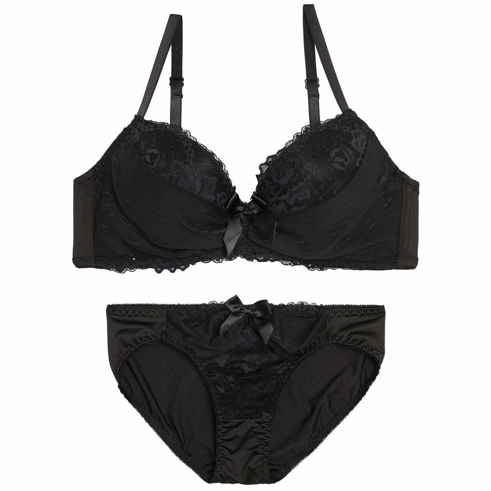 【GHIサイズ】レーシィストライプシフォンブラジャー&フルバックショーツ