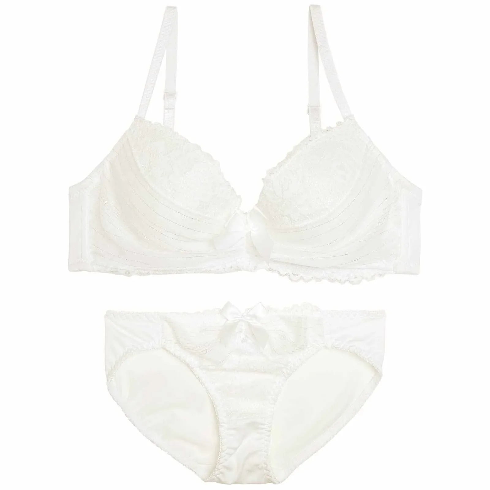 【GHIサイズ】レーシィストライプシフォンブラジャー&フルバックショーツ