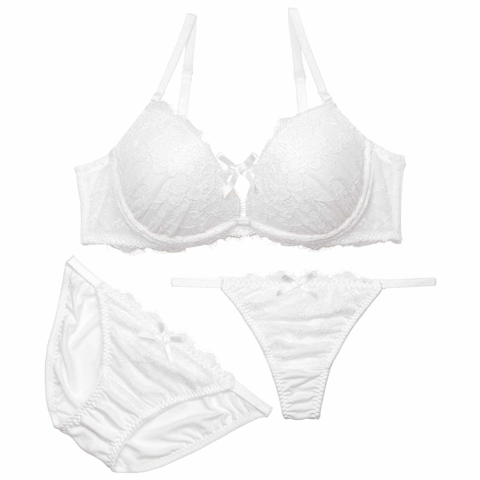 【三上悠亜着用】【3点セット】ロマンティックリボンコードブラジャー&フルバック&Tバックショーツ