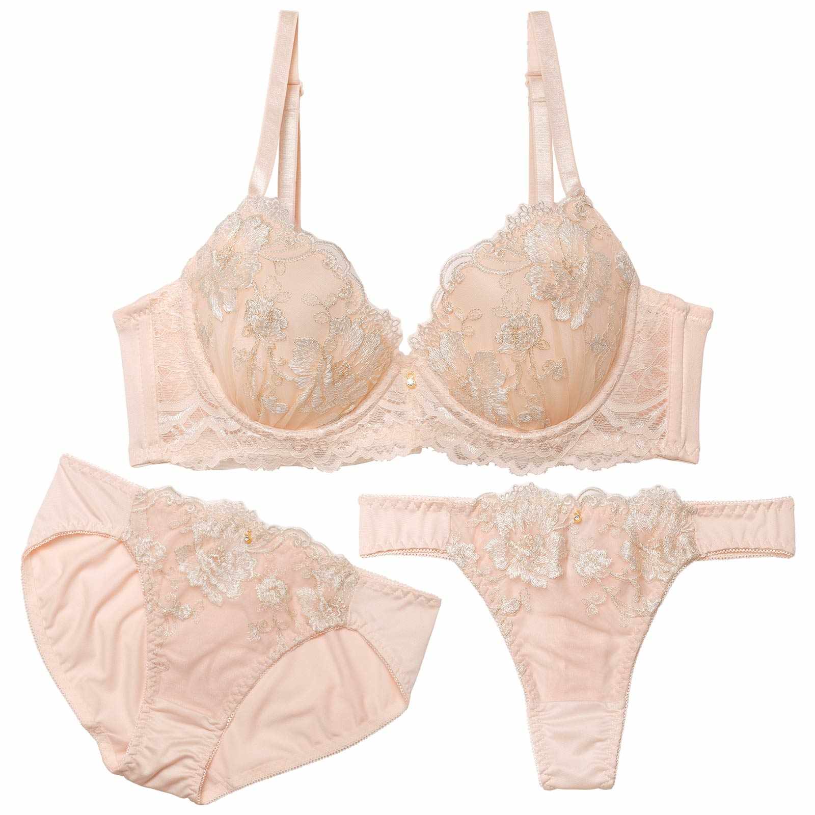 12/29新作!【3点セット】ロマンティックシャイニーブルーム育乳脇高ブラジャー&フルバック&Tバックショーツ