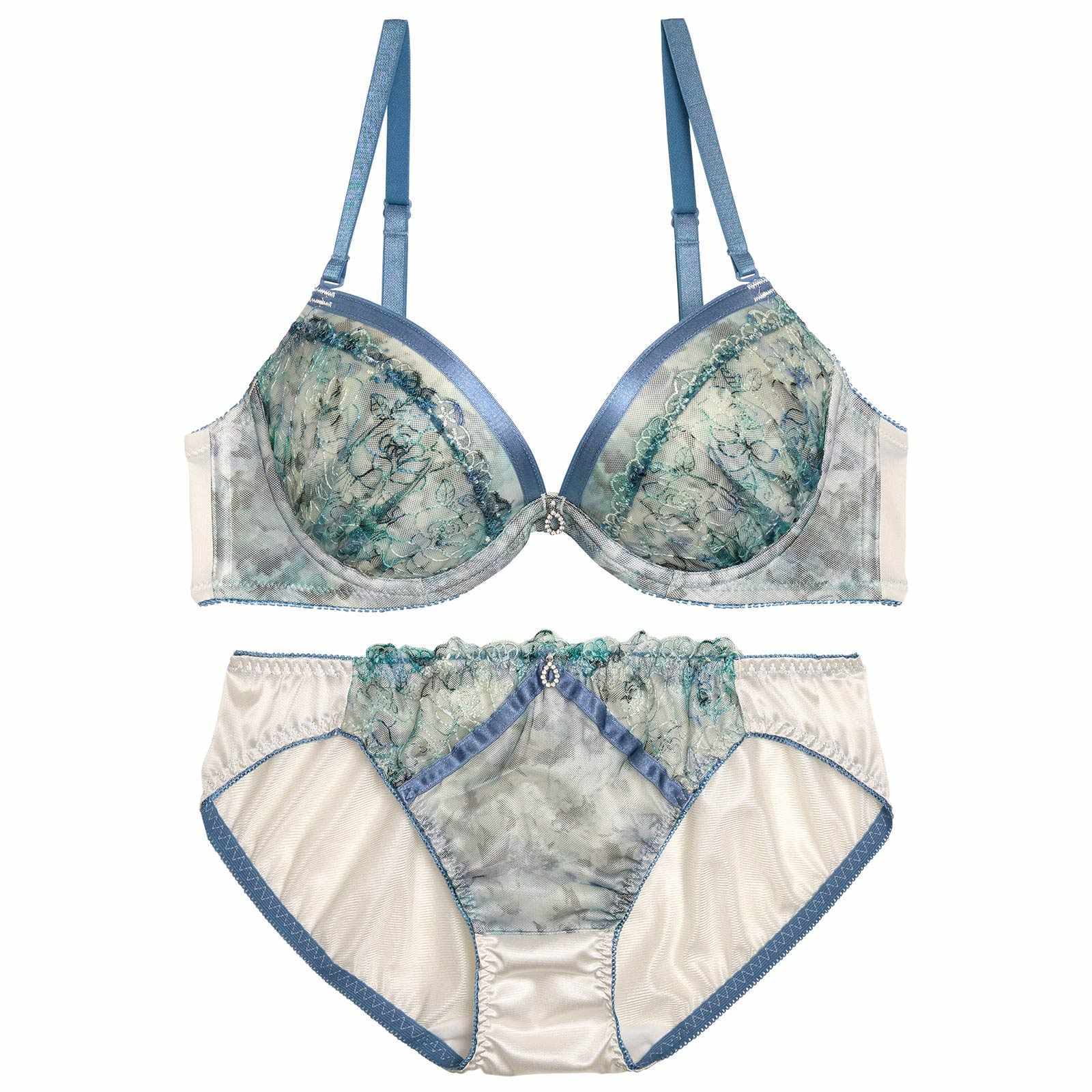 10/31新作!【EFサイズ】ダスティフラワーチュールレースブラジャー&フルバックショーツ