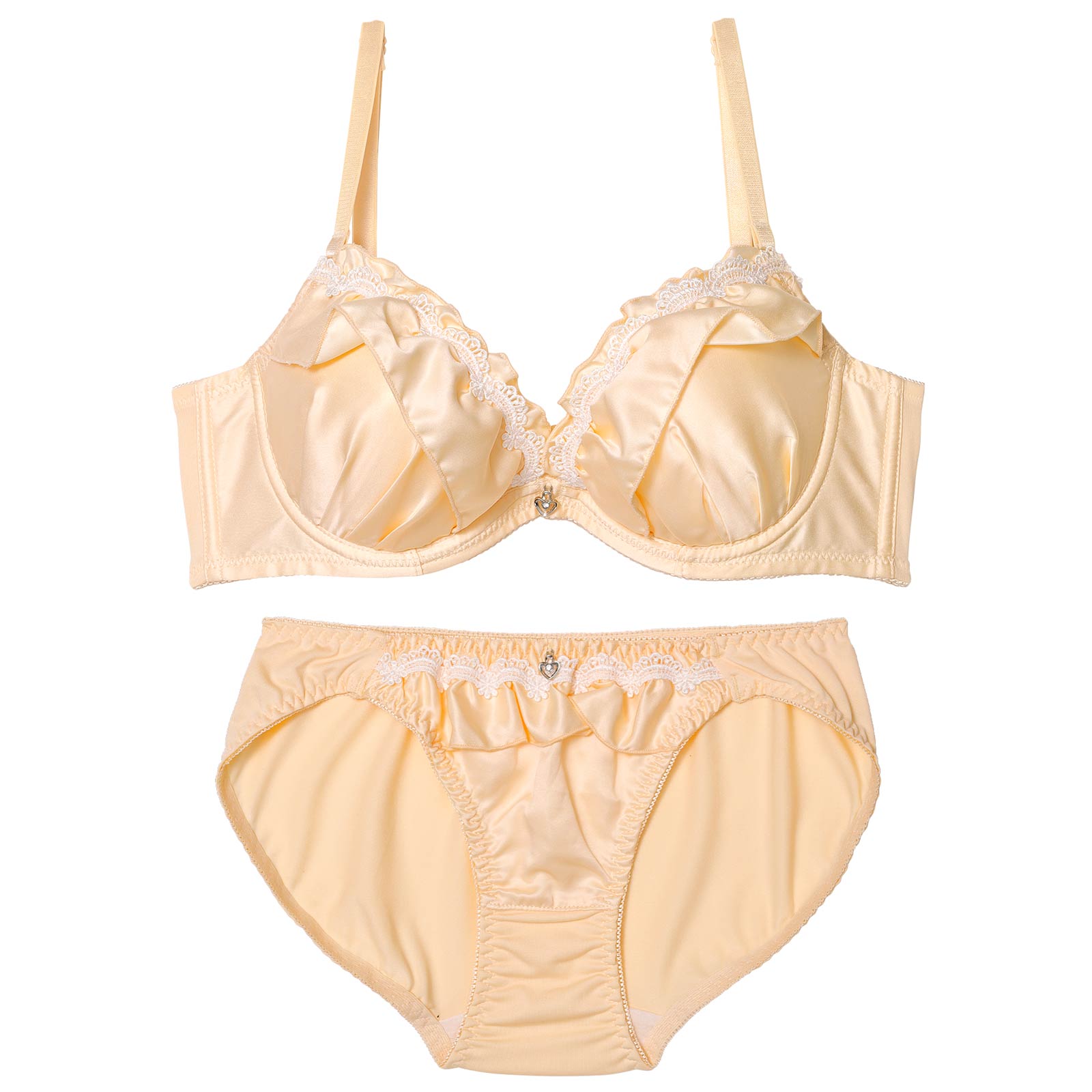 11/5新作!サテンフリルアーチ育乳脇高ブラジャー&フルバックショーツ