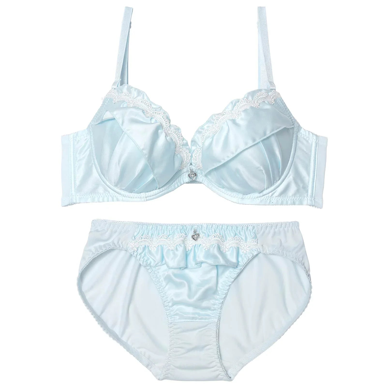 サテンフリルアーチ育乳脇高ブラジャー&フルバックショーツ