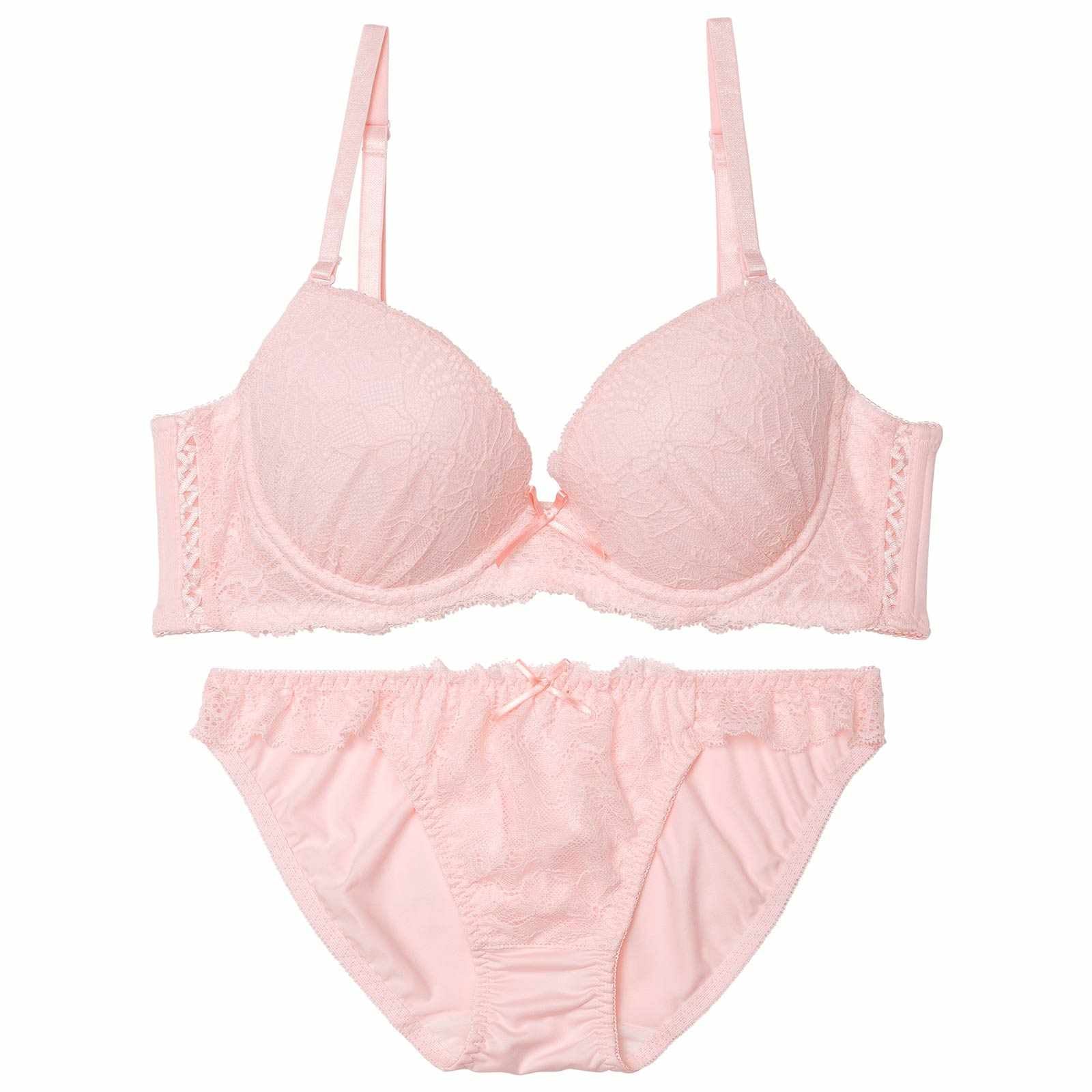 パステルフェミニンレーシィ育乳脇高ブラジャー&フルバックショーツ