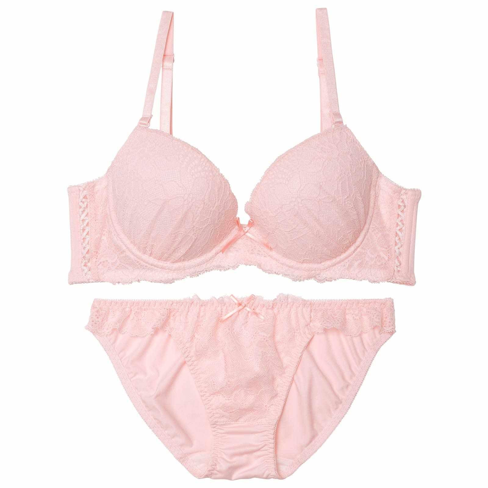 【EFサイズ】パステルフェミニンレーシィ育乳脇高ブラジャー&フルバックショーツ