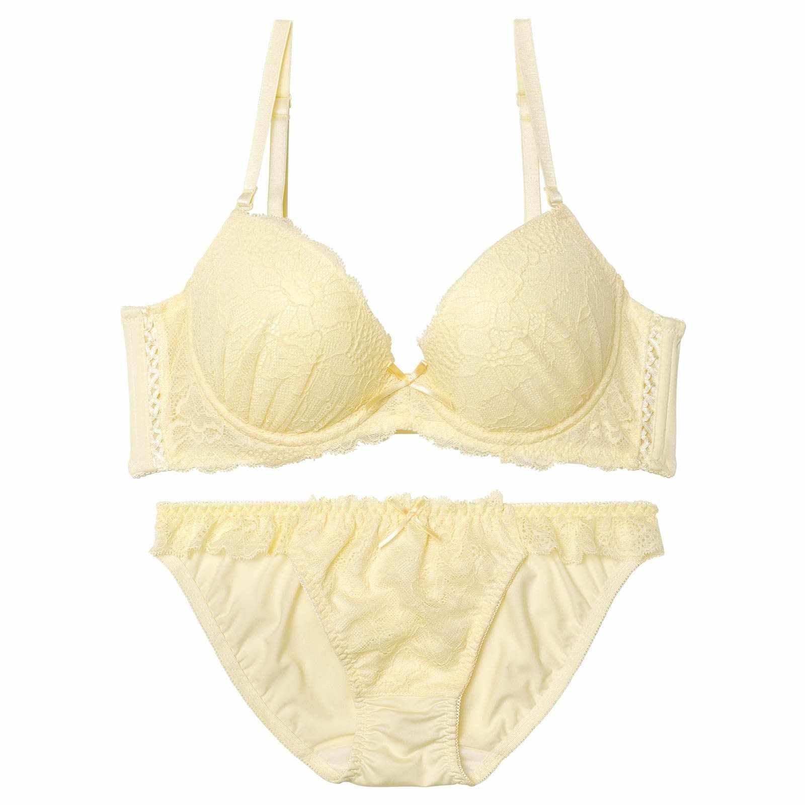 【EFサイズ】パステルフェミニンレーシィ育乳脇高ブラジャー&フルバックショーツ