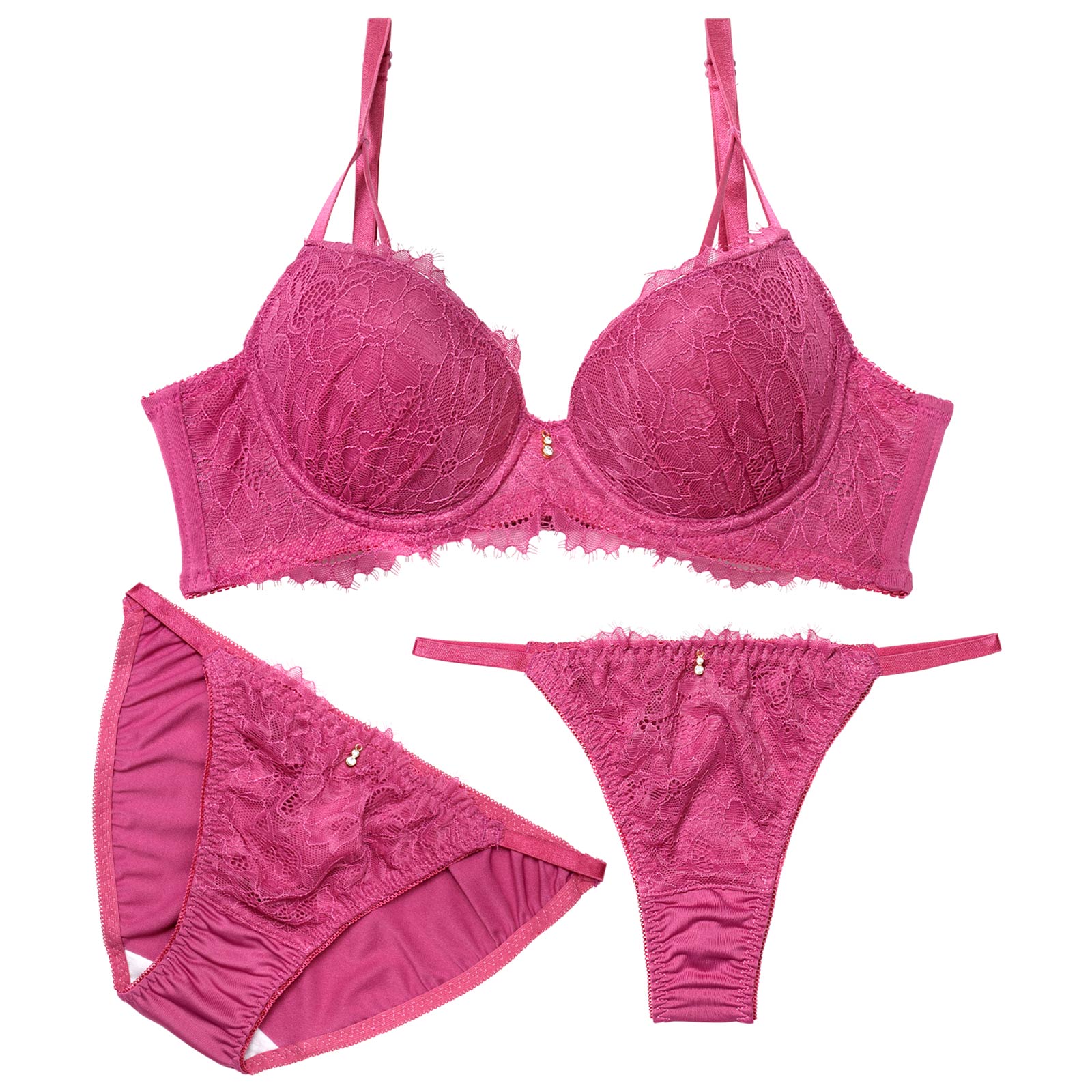 4/10新作!【3点セット】【GHIサイズ】ディープアイラッシュレース育乳脇高ブラジャー&フルバック&Tバックショーツ