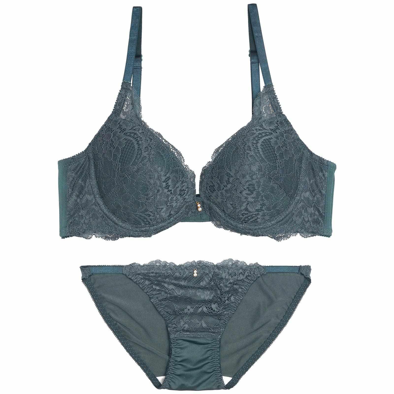 【EFサイズ】ワンカラーレース育乳脇高ブラジャー&フルバックショーツ