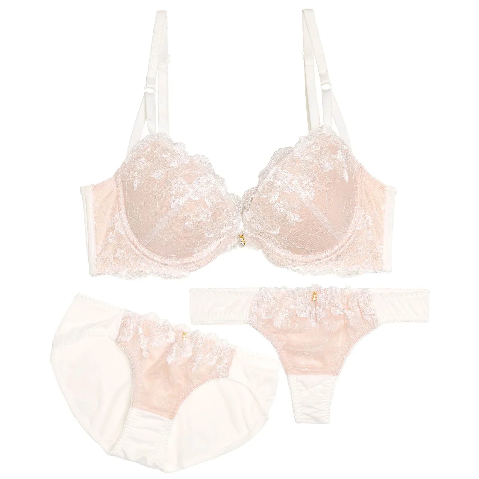 【3点セット】ブルーミングヌーディシアー育乳脇高ブラジャー&フルバック&Tバックショーツ