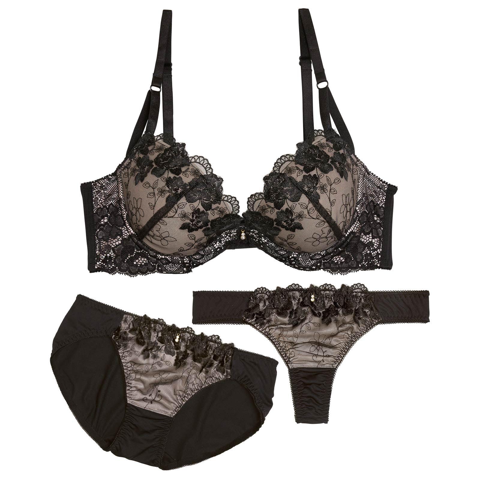 【3点セット】【GHIサイズ】ブルーミングヌーディシアー育乳脇高ブラジャー&フルバック&Tバックショーツ