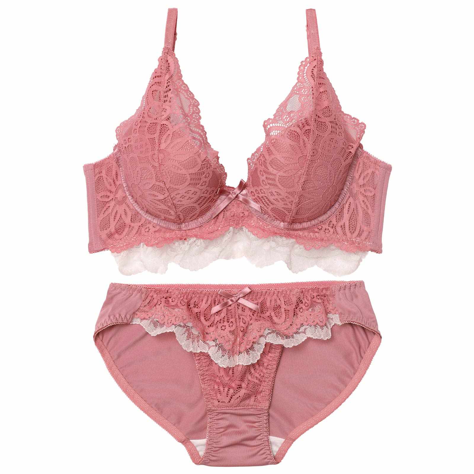 フリルレースブロッサム育乳脇高ブラジャー&フルバックショーツ