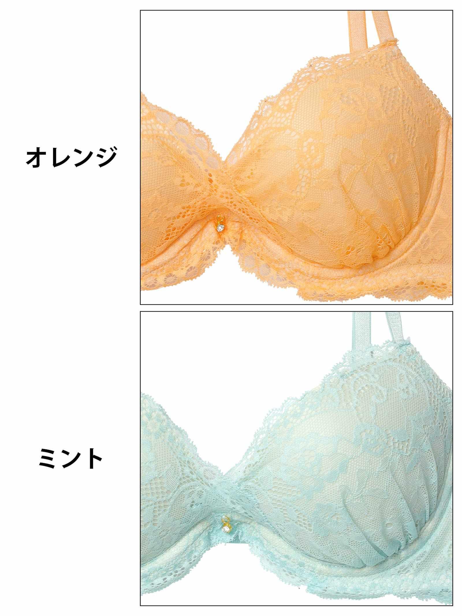 10/3新作!【3点セット】【EFサイズ】パステルレースカシュクール育乳脇高ブラジャー&バック透けフルバック&Tバックショーツ